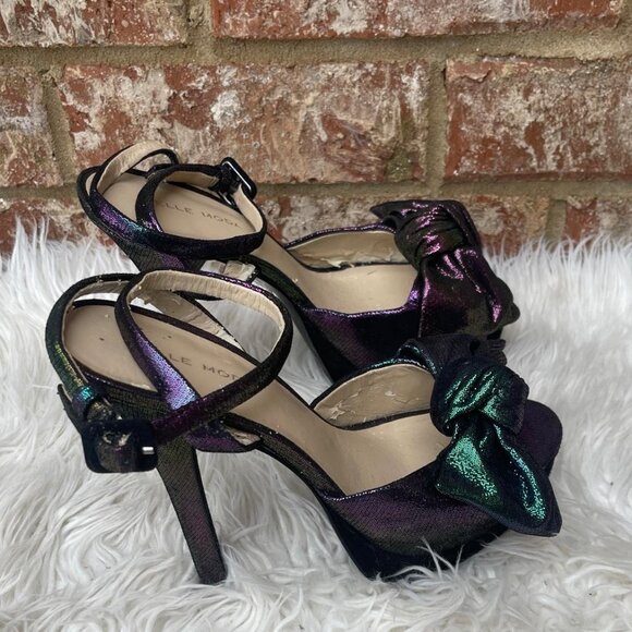 Pelle Moda Gisella Iridescent Suede Purple & Green Peep Toe Sandals 7.5 - Picture 4 of 6